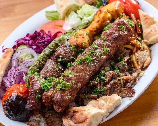 Kebab 49 mixed kebab platter with Adana, chicken, döner and grilled vegetables